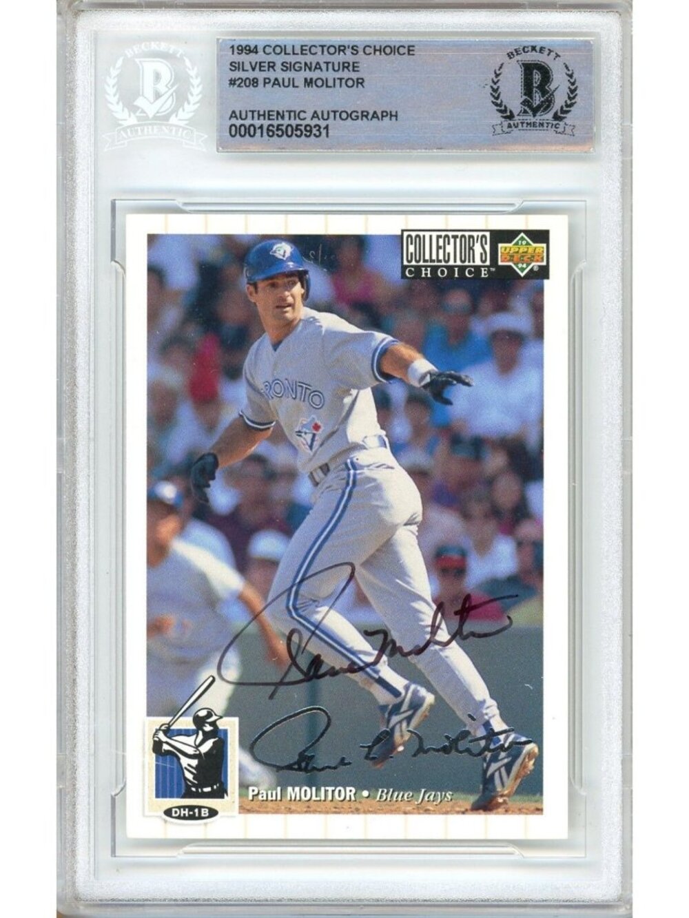 Paul Molitor Signed 1994 Collector's Choice #208 Silver Signature BAS Slab Auto